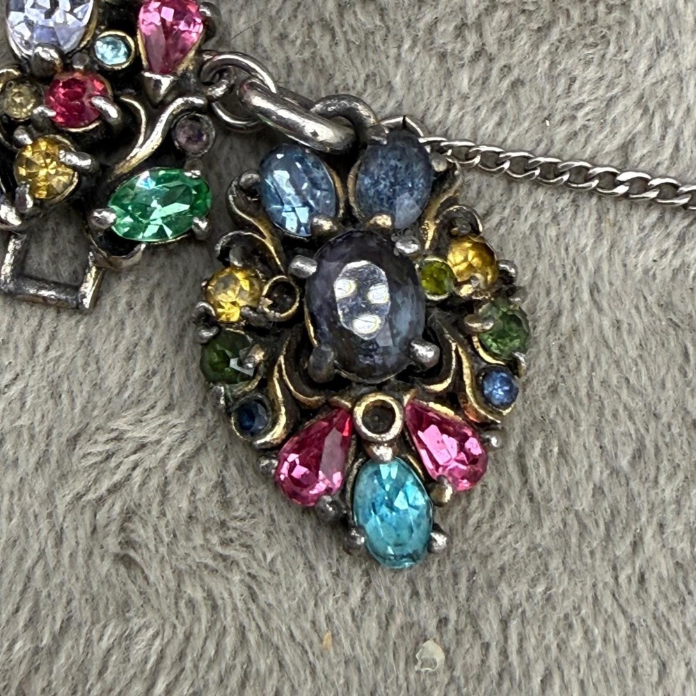 Vintage Hollycraft Bracelet Multi Color Pastel Rhinestone Floral 1950 7in - Picture 4 of 16